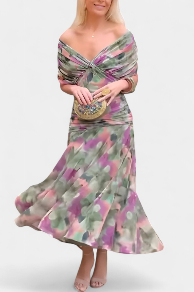 Alondra Vestido Largo con Estampado Floral Fantasía y Escote en V