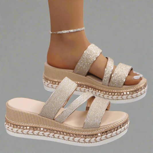 Helga | Sandalias de cuña cómodas fabricadas en tejido de primera calidad