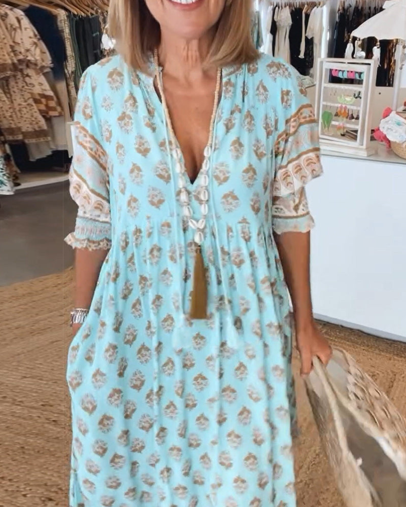 Modena™ - Vestido casual estampado con escote en V y media manga