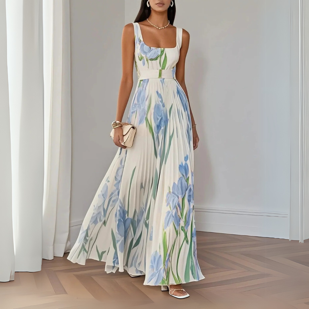 Nina - Vestido largo plisado floral