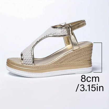 Elegantes sandalias sin cordones para mujer con tacón de cuña