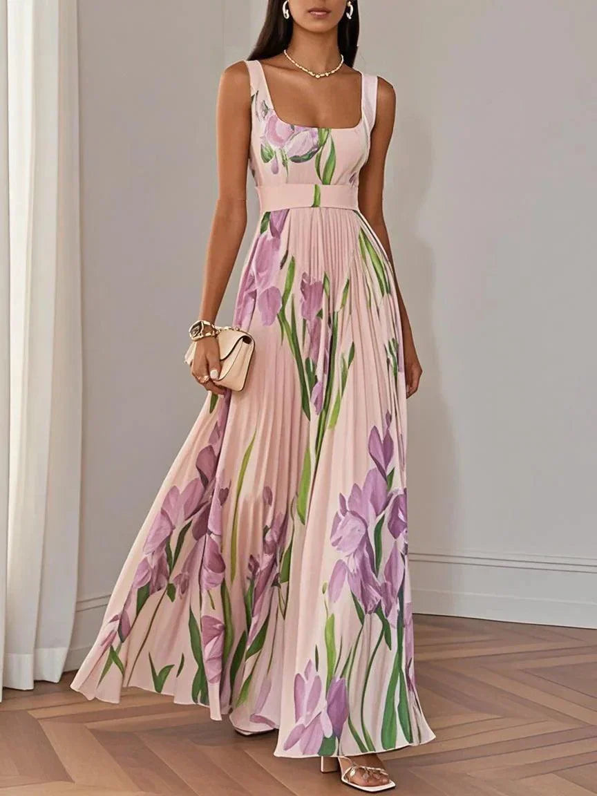 Nina - Vestido largo plisado floral