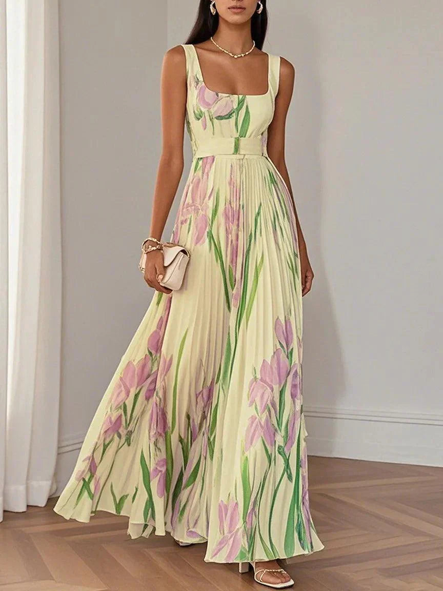 Nina - Vestido largo plisado floral